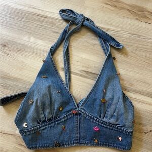 Fashion Nova Blue Denim Halter Top